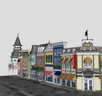 美国大街商业建筑SU模型下载_sketchup草图大师SKP模型