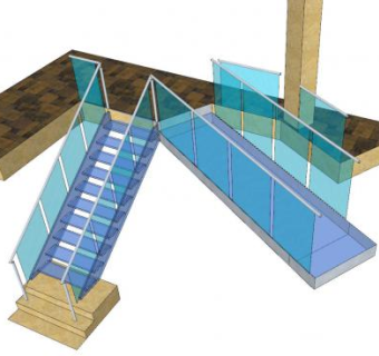 玻璃桥栏杆布局SU模型下载_sketchup草图大师SKP模型
