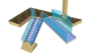 玻璃桥栏杆布局SU模型下载_sketchup草图大师SKP模型