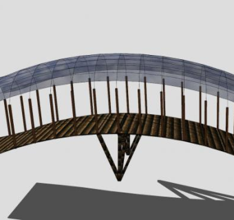 玻璃天篷的木拱桥SU模型下载_sketchup草图大师SKP模型