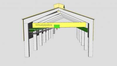 工业用预制金属建筑和室内桥梁SU模型下载_sketchup草图大师SKP模型