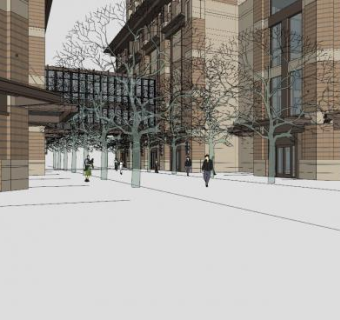 现代建筑商业街SU模型下载_sketchup草图大师SKP模型