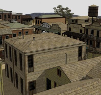 西部市镇商业建筑SU模型下载_sketchup草图大师SKP模型