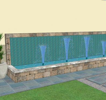 落水墙大喷泉SU模型下载_sketchup草图大师SKP模型