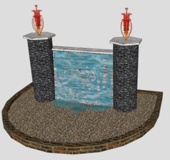 欧式水幕墙景墙SU模型下载_sketchup草图大师SKP模型