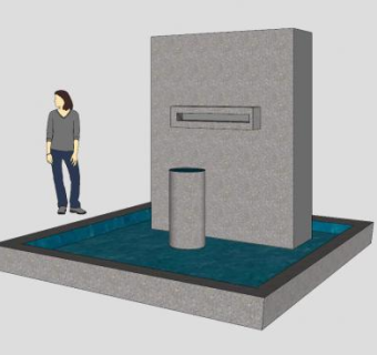 花园景墙喷泉水池SU模型下载_sketchup草图大师SKP模型