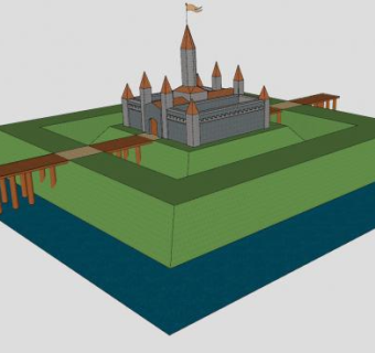 城堡围墙水景SU模型下载_sketchup草图大师SKP模型