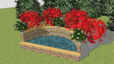 欧式庭院流水墙水池SU模型下载_sketchup草图大师SKP模型