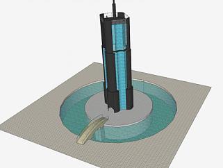 环形水池中的建筑SU模型下载_sketchup草图大师SKP模型