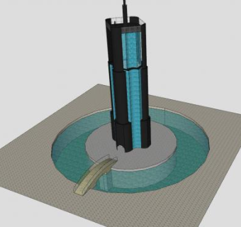 环形水池中的建筑SU模型下载_sketchup草图大师SKP模型