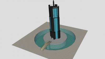 环形水池中的建筑SU模型下载_sketchup草图大师SKP模型