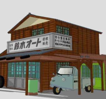 夕阳铃木汽车店铺SU模型下载_sketchup草图大师SKP模型