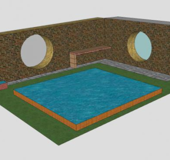 砖石景墙和水池SU模型下载_sketchup草图大师SKP模型