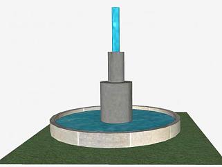 喷泉石柱流水水池SU模型下载_sketchup草图大师SKP模型