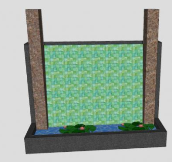 庭院水幕墙荷花水池SU模型下载_sketchup草图大师SKP模型