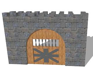 城堡砖石门和木拱门SU模型下载_sketchup草图大师SKP模型