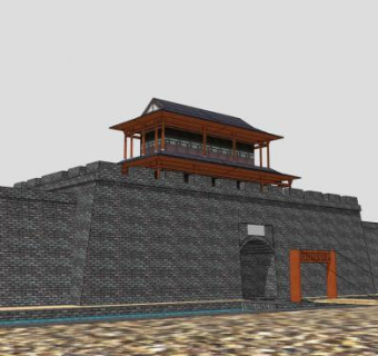 古代城墙城楼SU模型下载_sketchup草图大师SKP模型