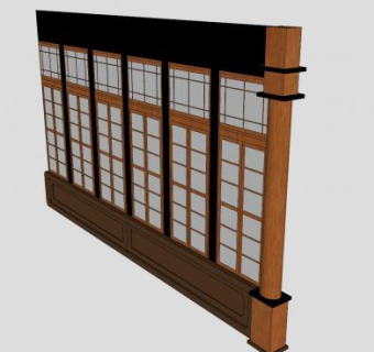 中式室内窗墙SU模型下载_sketchup草图大师SKP模型