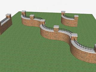现代弧形防护砖墙SU模型下载_sketchup草图大师SKP模型