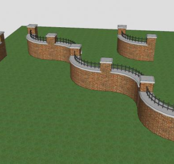 现代弧形防护砖墙SU模型下载_sketchup草图大师SKP模型
