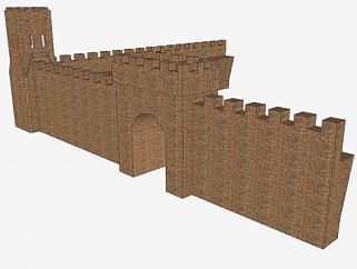 小型城堡城门围墙SU模型下载_sketchup草图大师SKP模型