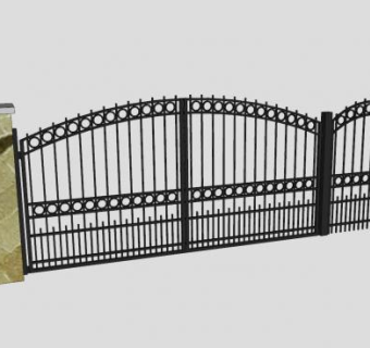 铁艺大门围墙SU模型下载_sketchup草图大师SKP模型