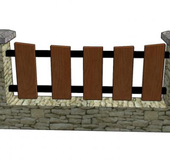 木栅栏石砖围墙SU模型下载_sketchup草图大师SKP模型