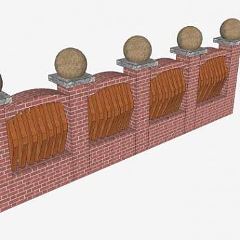 新中式围墙SU模型下载_sketchup草图大师SKP模型