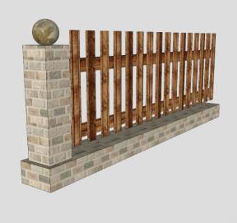 木板护栏庭院围墙SU模型下载_sketchup草图大师SKP模型