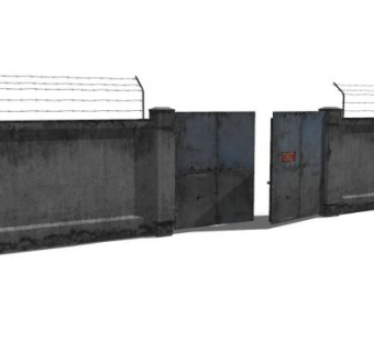 工厂混凝土大门围墙SU模型下载_sketchup草图大师SKP模型