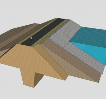公路河道大坝SU模型下载_sketchup草图大师SKP模型
