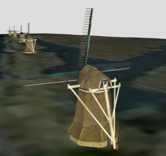 河道大坝风车鸟瞰图SU模型下载_sketchup草图大师SKP模型