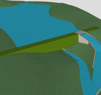 湖泊大坝地形SU模型下载_sketchup草图大师SKP模型