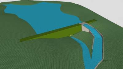 湖泊大坝地形SU模型下载_sketchup草图大师SKP模型