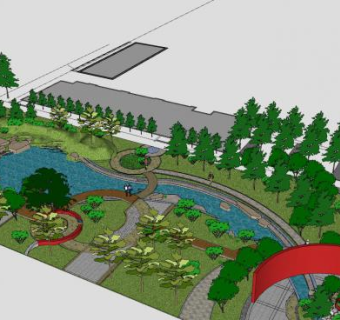 景观道路建筑SU模型下载_sketchup草图大师SKP模型
