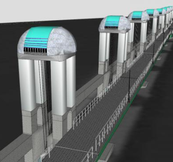 日本长良川河口堰SU模型下载_sketchup草图大师SKP模型