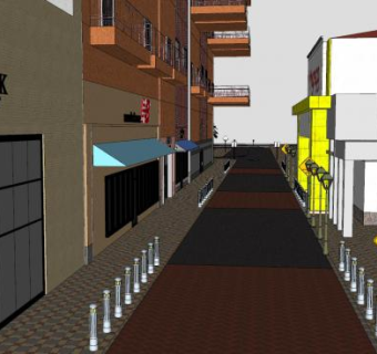 城镇建筑商业街道SU模型下载_sketchup草图大师SKP模型