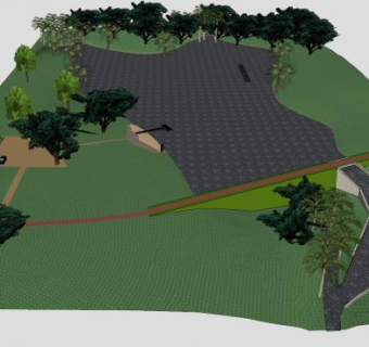 郊区住宅湖泊河堤建筑SU模型下载_sketchup草图大师SKP模型