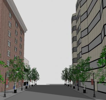城市街道道路建筑SU模型下载_sketchup草图大师SKP模型