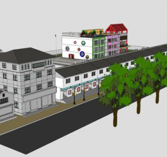 商业街幼儿园建筑SU模型下载_sketchup草图大师SKP模型