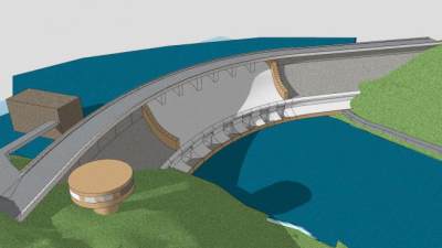 公路拱坝建筑SU模型下载_sketchup草图大师SKP模型