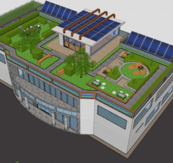 绿色能源办公楼建筑SU模型下载_sketchup草图大师SKP模型