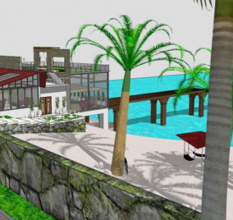 海滨别墅建筑外观SU模型下载_sketchup草图大师SKP模型