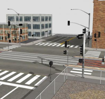 加州电车十字路口道路SU模型下载_sketchup草图大师SKP模型