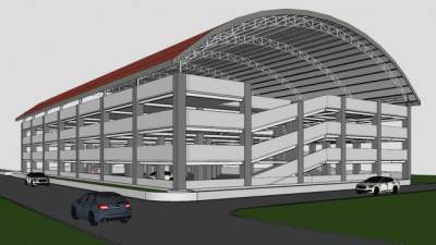 现代停车场车站建筑SU模型下载_sketchup草图大师SKP模型