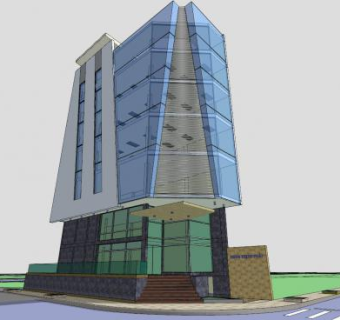 美式办公楼建筑SU模型下载_sketchup草图大师SKP模型