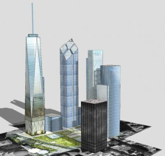 新世贸中心大厦建筑综合大楼SU模型下载_sketchup草图大师SKP模型