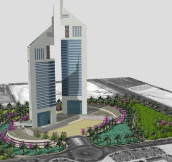 阿联酋航空公司办公大楼建筑SU模型下载_sketchup草图大师SKP模型