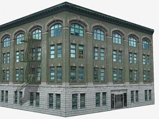 旧城办公大楼建筑SU模型下载_sketchup草图大师SKP模型