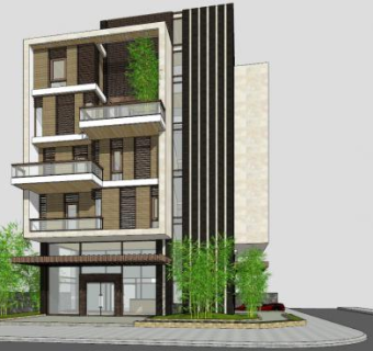 现代小型办公公寓建筑SU模型下载_sketchup草图大师SKP模型